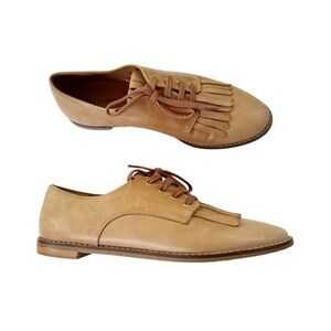 CHANIOTAKIS Leather Oxford with Kiltie Flap Fringe Natural Size 39